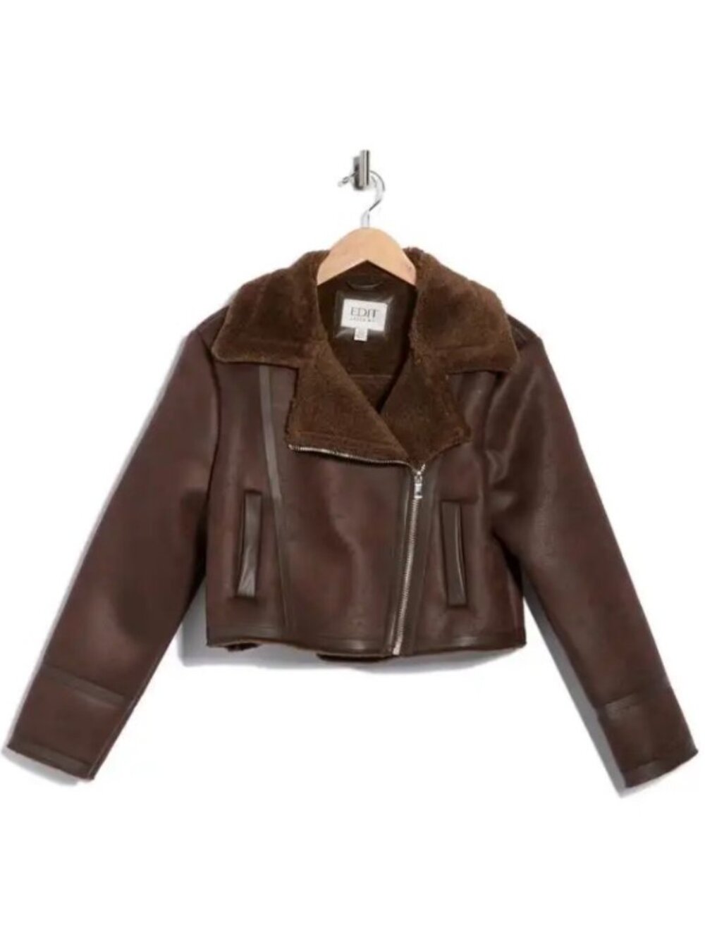 JASON WU Faux Fur/Leather Crop Moto Jacket - Sz L NEW